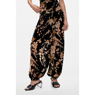 Pantalon ballon à fleurs en velours DESIGUAL