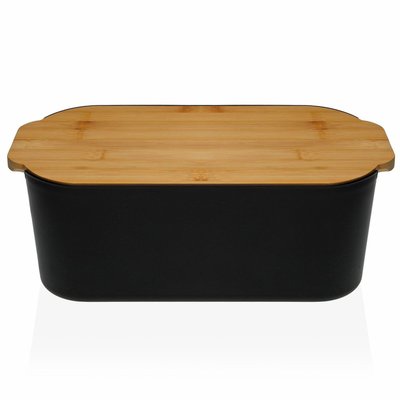 Boîte à pain en polypropylène noir et couvercle bambou 33x18.5x12cm VERSA