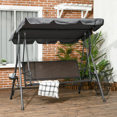 Balancelle de jardin 3 places auvent réglable brun gris OUTSUNNY