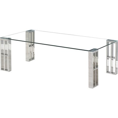 Table console en inox et verre trempé design argenté RECOLLECTION