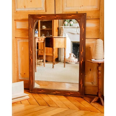 Miroir marqueté en bois foncé Georges N°1320 - Bon état DEBONGOUT