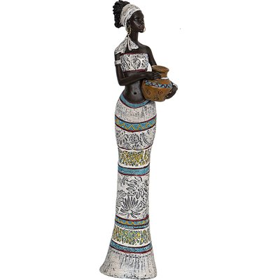 Statuette femme africaine élégante en résine brune décorative RECOLLECTION