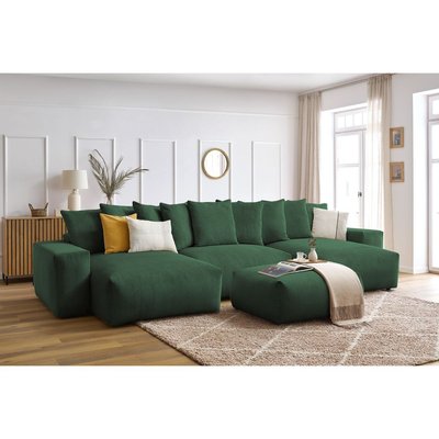 Canapé panoramique convertible 7 places en velours côtelé avec pouf, VOLTAIRE BOBOCHIC