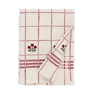 Torchon de cuisine coton brodé fleurs MADAM STOLTZ