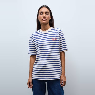 T-shirt manches courtes à rayures avec broderie en coton BIO GOTS MONOPRIX