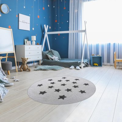 Tapis rond fait à la main en coton motif enfant ETOILE R UN AMOUR DE TAPIS