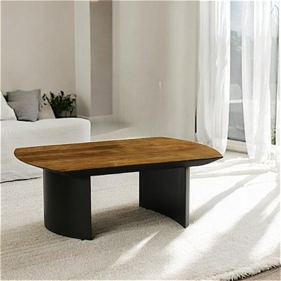 Table basse teck recyclé pieds arrondis noirs TRANI PIER IMPORT