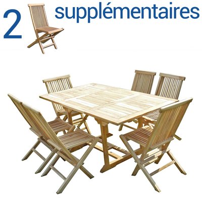 Ensemble salon de jardin en teck SERANG 6 chaises + Bundle 2 chaises C ET L JARDIN