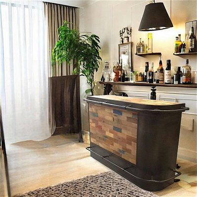 Meuble bar bois recyclé arrondi à droite 164x60 CARAVELLE PIER IMPORT