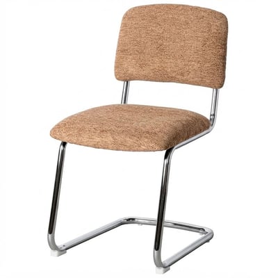 Chaise design tapissé beige taupe et métal chromé 47x55x84cm WADIGA