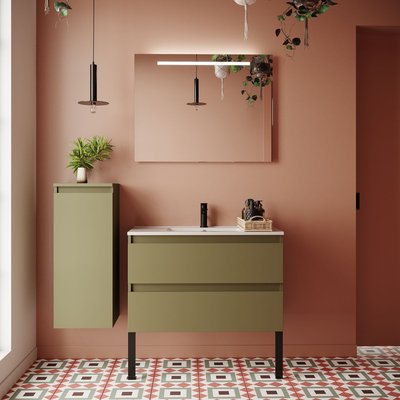 Ensemble vasque intégrée 2 tiroirs + miroir - HUDSON HOMIFAB