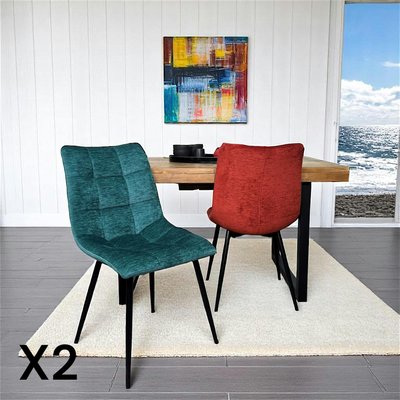 Chaise en velours lagon motif damier (lot de 2) PALERME PIER IMPORT