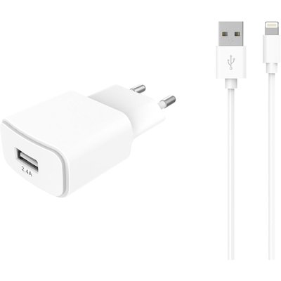 Chargeur secteur USB 2.4A + Cable lightning blanc ESSENTIEL B