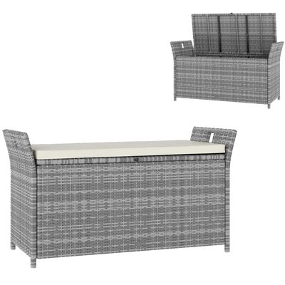 Coffre de jardin 2 poignées coussin résine tressée gris OUTSUNNY