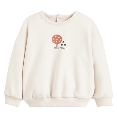 Cotton Blend Sweatshirt with Crew Neck and Press-Stud Back LA REDOUTE COLLECTIONS