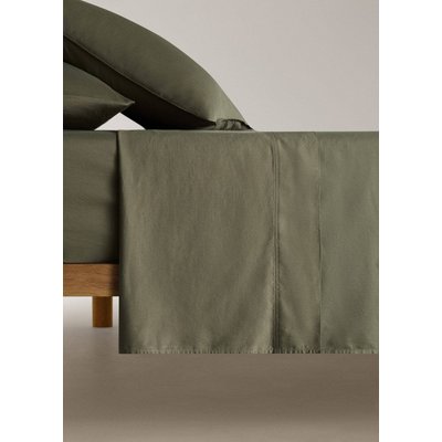 Drap plat coton satin lavé double surpiqûre lit 135/140 cm MANGO HOME