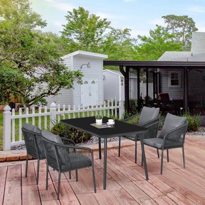 Salon de jardin 4 places 5 pcs table à manger chaises empilables OUTSUNNY
