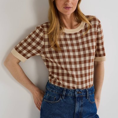 Pull manches courtes motif vichy MONOPRIX