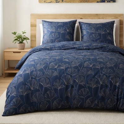 Parure housse de couette avec taie(s) en microfibre motif feuilles de ginkgo, FLAVOR C DESIGN HOME TEXTILE