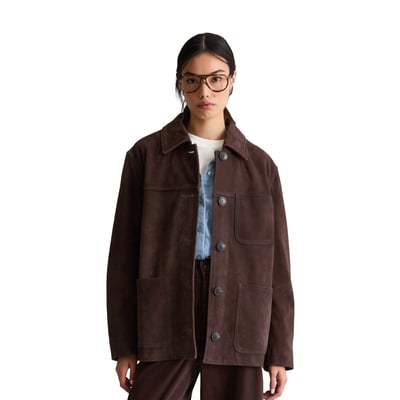 Veste en cuir style  barn , coupe classique en cuir de vachette refendu de haute qualité MARC O’POLO DENIM