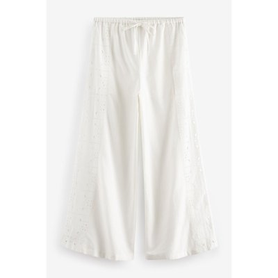 Pantalon large brodé blanc coupe classique NEXT