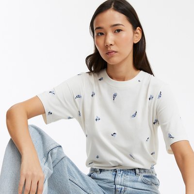 Floral Crew Neck T-Shirt with Short Sleeves LA REDOUTE COLLECTIONS
