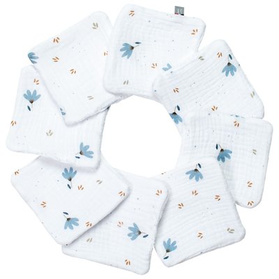 Lot de 8 lingettes lavables en gaze de coton et bambou BLEUET SEVIRA KIDS