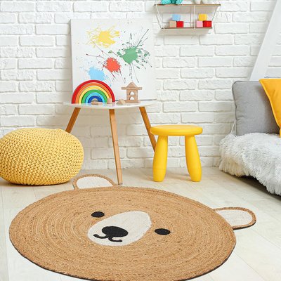 Tapis rond fait main en jute motif animaux JUTEBEAR UN AMOUR DE TAPIS