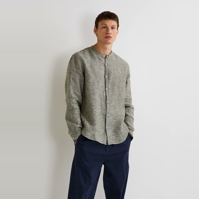 Chemise manches longues col mao en lin MONOPRIX