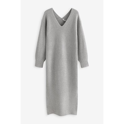 Robe mi-longue côtelée à col v et NEXT