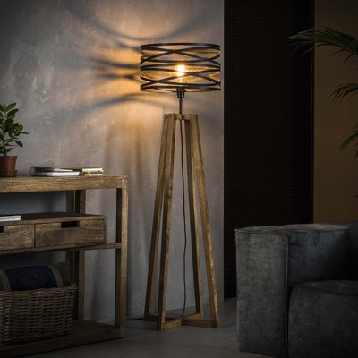 Lampadaire moderne effet ruban pieds bois naturel RALF PIER IMPORT