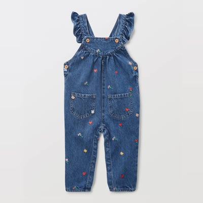 Salopette longue en jean brodée en coton BIO GOTS BOUT'CHOU
