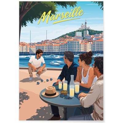 Affiche ville Marseille 4 Pétanque L'AFFICHERIE