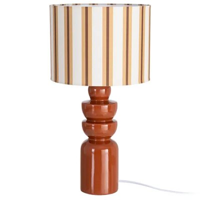 Lampe à poser céramique terracotta et abat-jour rayé 25x25x47cm WADIGA