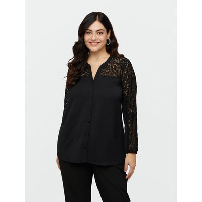 Chemise en satin effet crinkle avec partie supérieure et inserts sur les manches en dentelle FIORELLA RUBINO