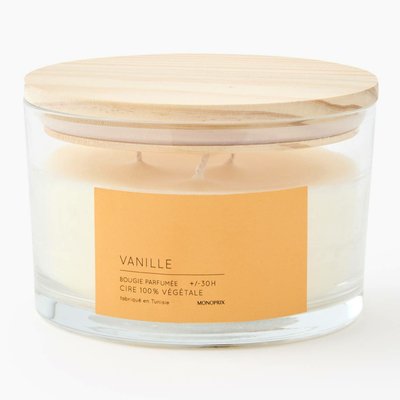 Bougie 3 mèches dans un verre en cire végétale parfum vanille MONOPRIX
