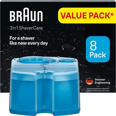 Cartouche nettoyante nettoyante ShaverCare 3-en-1 pour rasoir x8 cartouches BRAUN