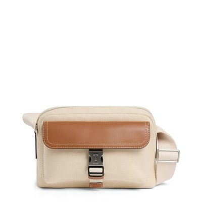 Sac bandoulière petit en toile naturelle et cuir lisse MAURICE LE TANNEUR