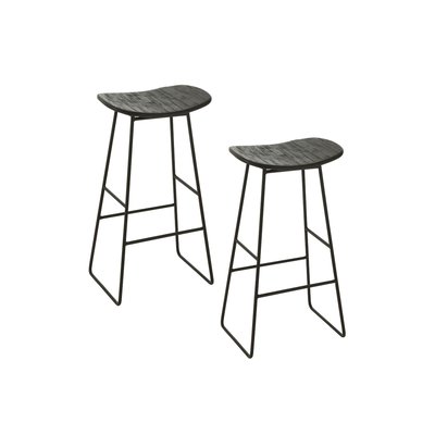 Tabourets de bar en teck recyclé brossé et en métal (lot de 2) - DILI HELLIN, DEPUIS 1862