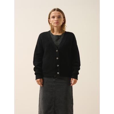 Cardigan Col V 6 Fils Noir Clara JUST CASHMERE