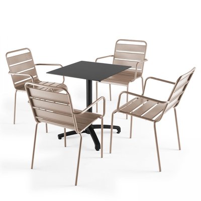 Table 60x60 cm inclinable stratifiée avec pied noir et chaises en métal, OPERA OVIALA
