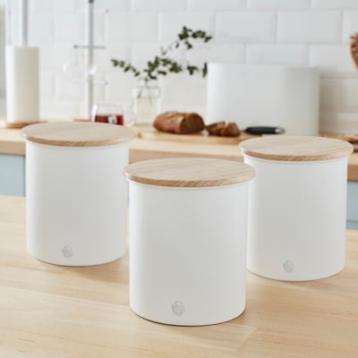 Set of 3 Nordic Tea Coffee Sugar Canisters in Cream SWAN