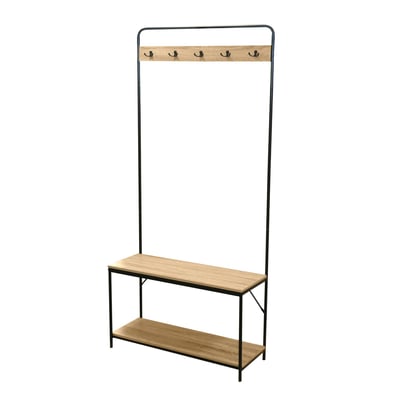 Porte-manteau banc de rangement 5 patères et 1 étagère de rangement TOILINUX