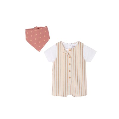 Ensemble tee-shirt + bandana + combinaison courte rayée VERTBAUDET