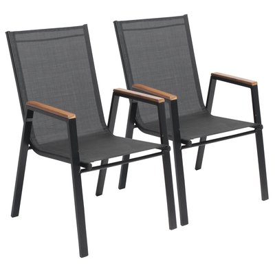 Lot de 2 fauteuils de jardin en aluminium et acacia, STELLA OVIALA