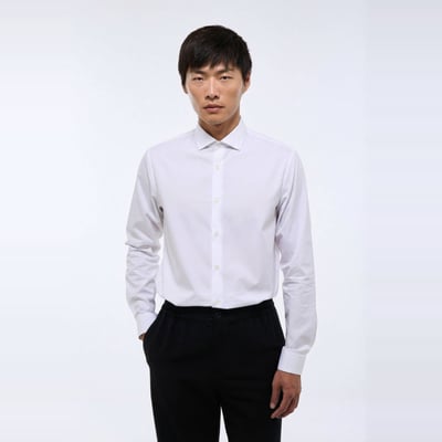 Chemise ville double retors col italien en coton MONOPRIX