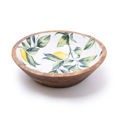 Large Lemons White Round Dish in Mango Wood SO'HOME