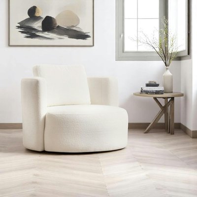 Fauteuil rond blanc crème - tissu bouclette LUCCA PIER IMPORT