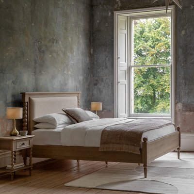 Ames Lime Wash Oak & Linen Pompom Bed SO'HOME