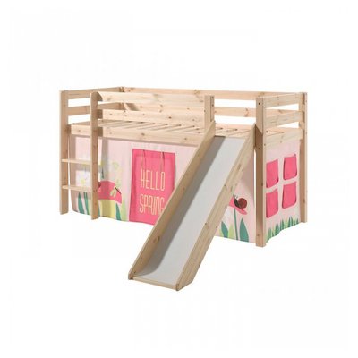 Lit Compact avec Toboggan Nature + Rideau de lit Spring VIPACK